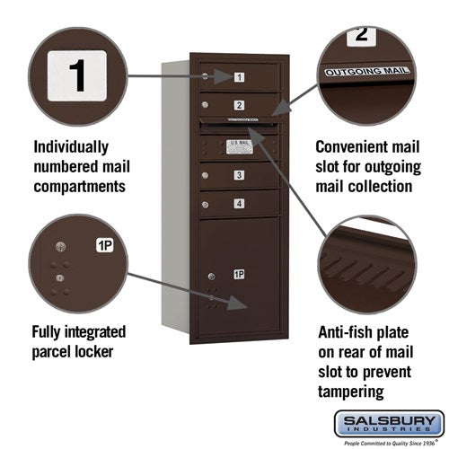 10-Door High Recessed Mounted 4C Horizontal Mailbox with Parcel Locker in Bronze - Rear Loading