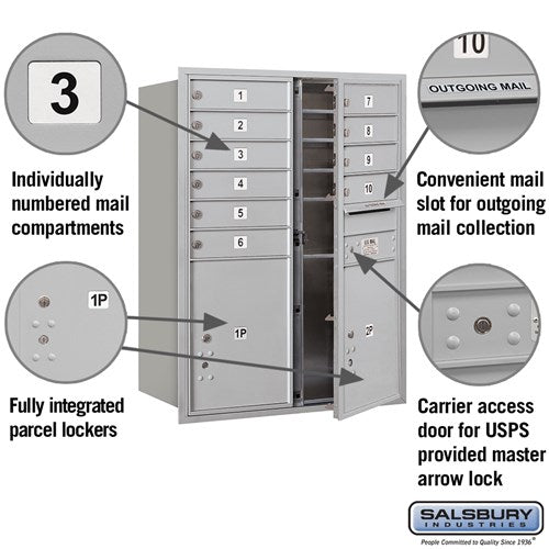 11-Door High Recessed Mounted 4C Horizontal Mailbox with Parcel Lockers - Front Loading