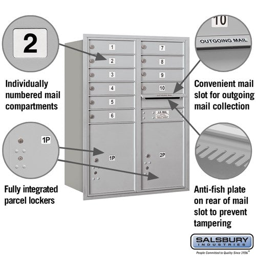 11 Door High Recessed Mounted 4C Horizontal Mailbox with Parcel Lockers - Rear Loading