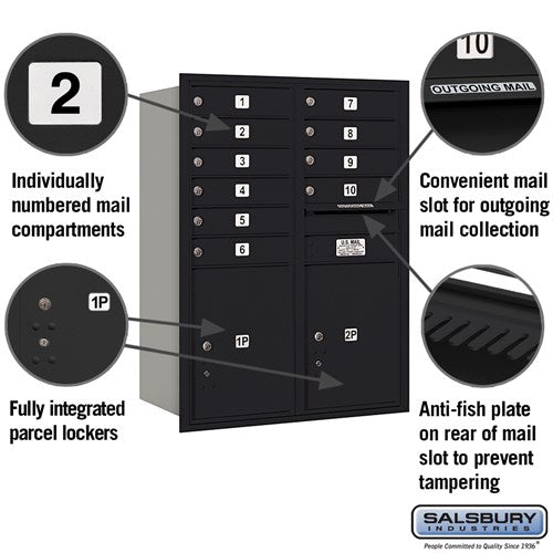 11-Door High Recessed Mounted 4C Horizontal Mailbox with Parcel Lockers - Black