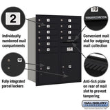 11-Door High Recessed Mounted 4C Horizontal Mailbox with Parcel Lockers - Black