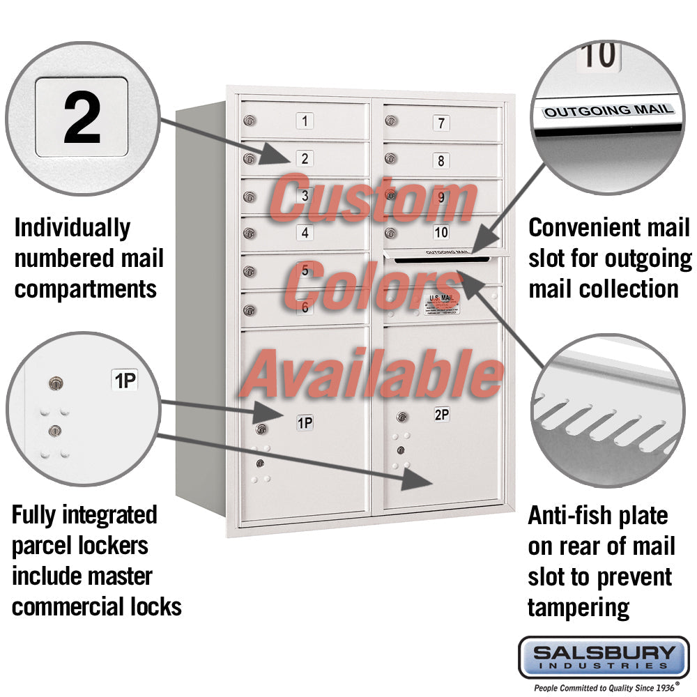 Recessed Mounted 4C Horizontal Mailbox - 11 Door High Unit - Double Column - Rear Loading - Private Access