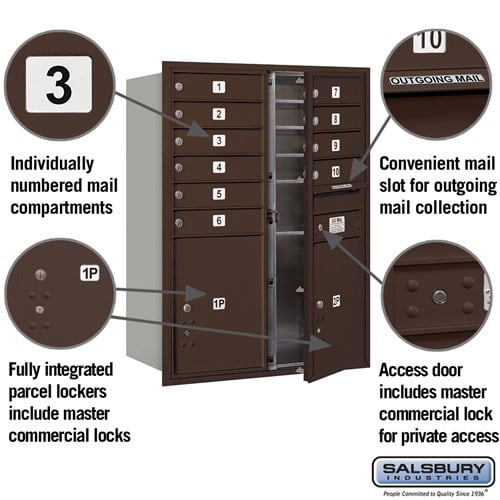 11 Door High Recessed Mounted 4C Horizontal Mailbox with Parcel Lockers in Bronze