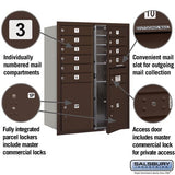 11 Door High Recessed Mounted 4C Horizontal Mailbox with Parcel Lockers in Bronze