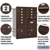 11 Door High Recessed Mounted Mailbox with Parcel Locker - Bronze - Rear Loading