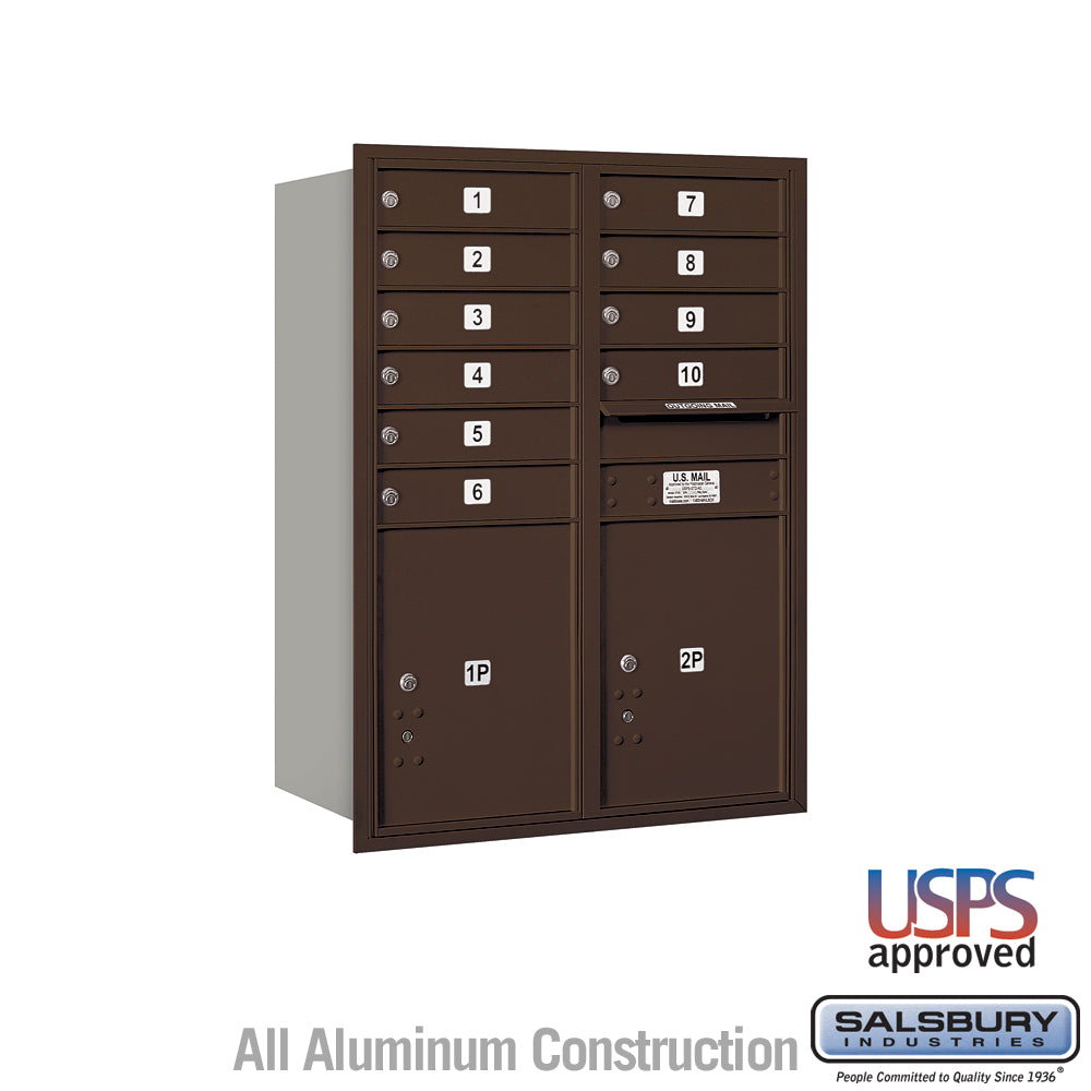 11-Door High Recessed Mounted 4C Horizontal Mailbox with Parcel Locker - Bronze, Rear Loading