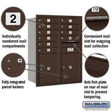 11-Door High Recessed Mounted 4C Horizontal Mailbox with Parcel Locker - Bronze, Rear Loading