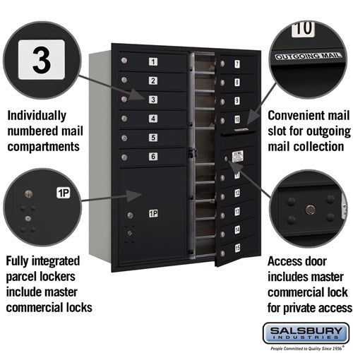 11-Door High Recessed Mounted 4C Horizontal Mailbox with Parcel Locker - Black