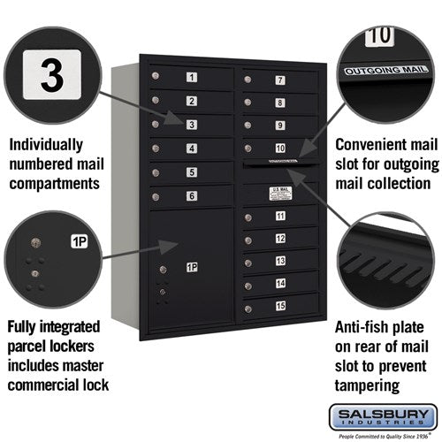 11 Door High Recessed Mounted 4C Horizontal Mailbox with Parcel Locker - Black - Rear Loading
