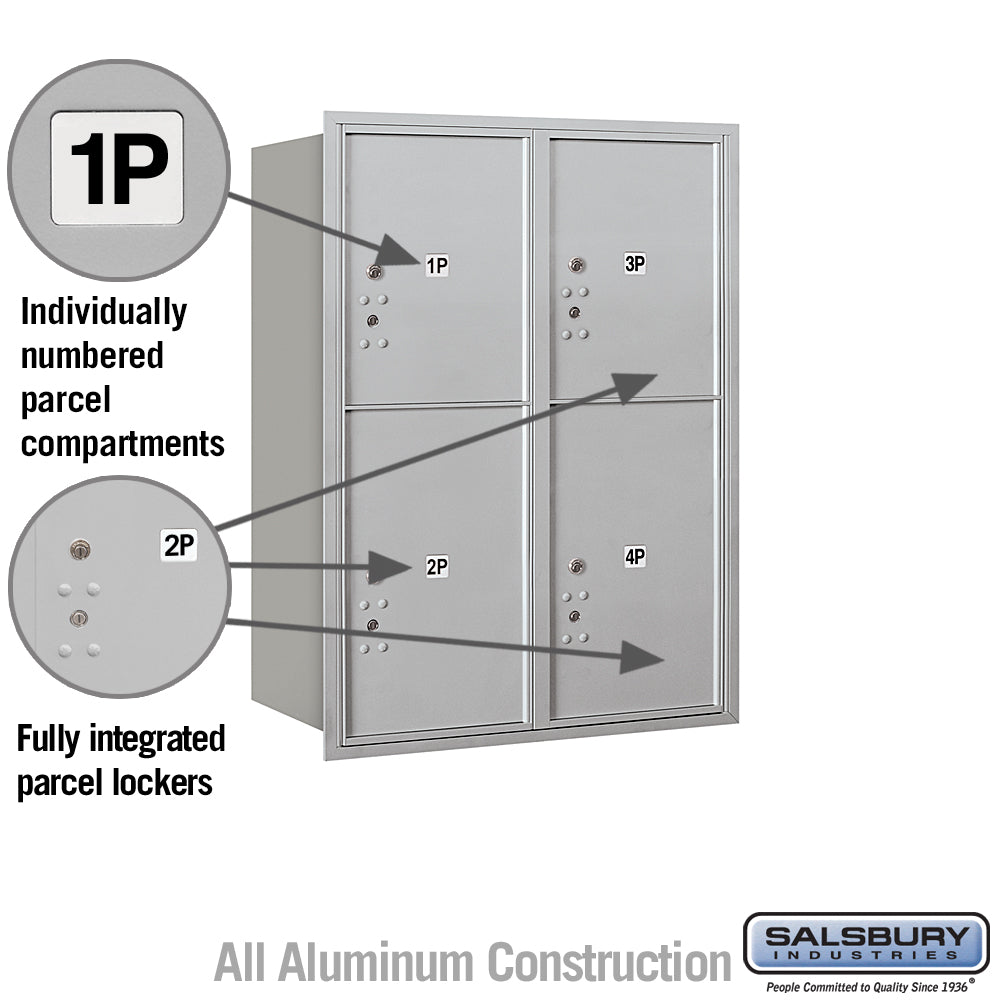 Salsbury Industries Recessed Mounted 4C Parcel Locker, 11-Door-High Unit, Rear Loading, USPS Approved