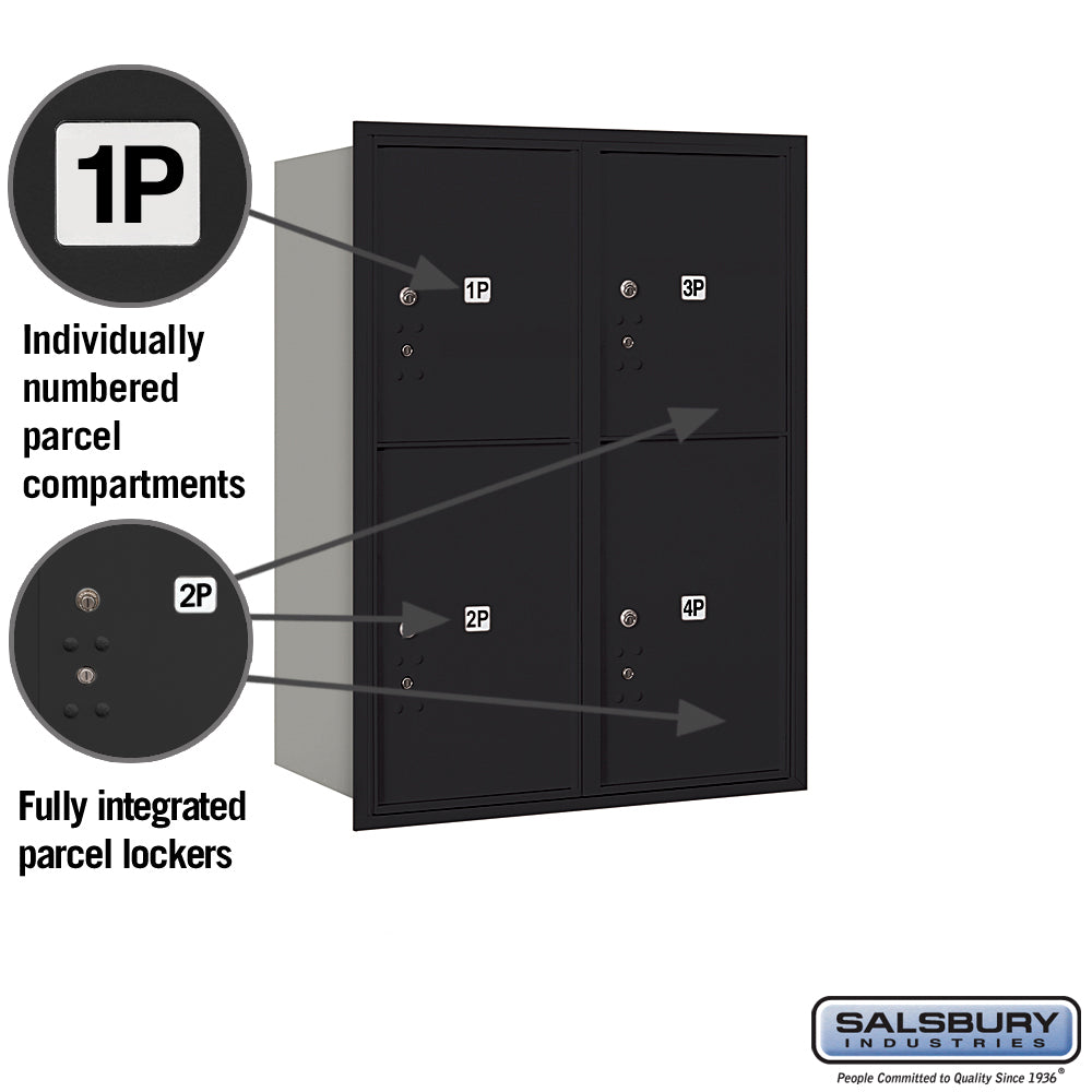 11-Door High Recessed Parcel Locker with 4 Parcel Lockers - Black - Rear Loading