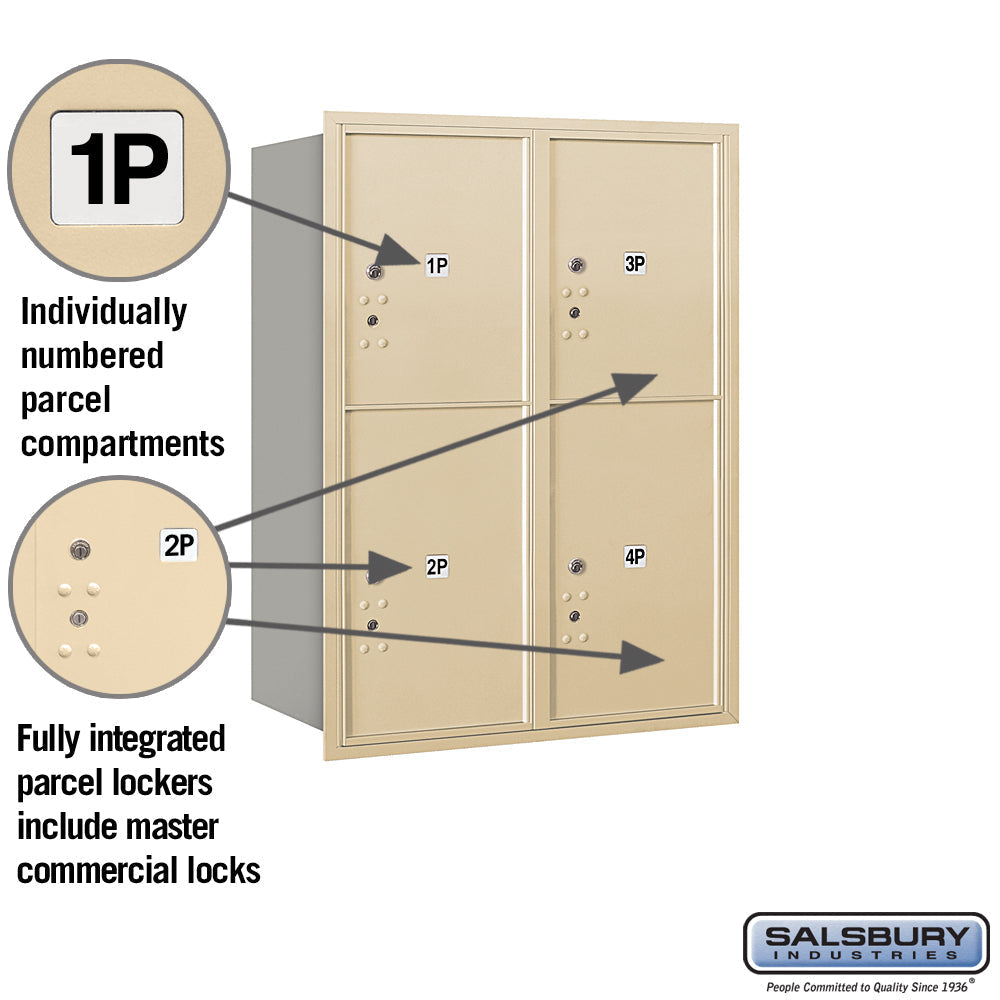 11 Door High Recessed Mounted Parcel Locker with 4 Parcel Lockers - Sandstone - Rear Loading