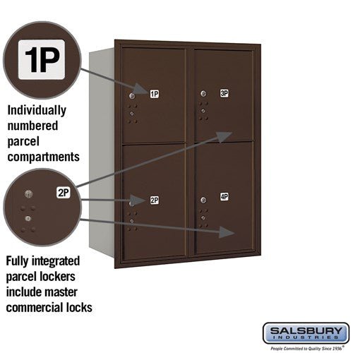 11-Door High Recessed Mounted Parcel Locker with 4 Parcel Lockers - Bronze - Rear Loading