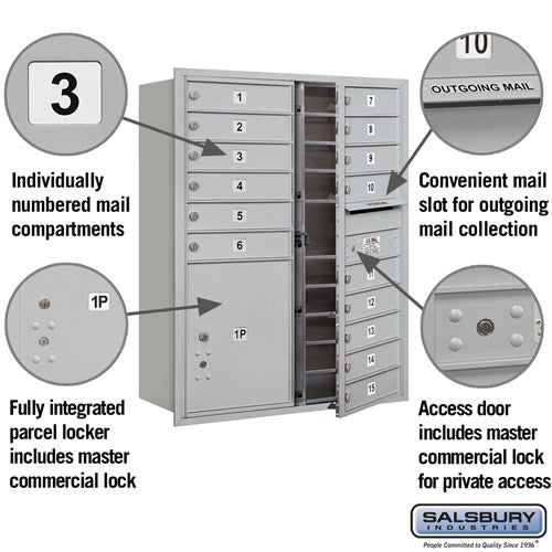 11 Door High Recessed Mounted 4C Horizontal Mailbox with 15 Compartments and Parcel Locker - Private Access