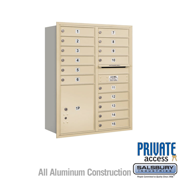 11 Door High Recessed Mounted Mailbox with 15 Compartments and Parcel Locker - Sandstone Finish