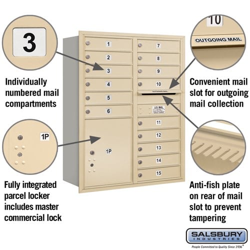 11 Door High Recessed Mounted Mailbox with Parcel Locker in Sandstone