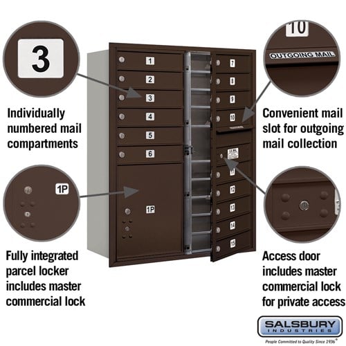 11 Door High Recessed Mounted 4C Horizontal Mailbox with Parcel Locker in Bronze