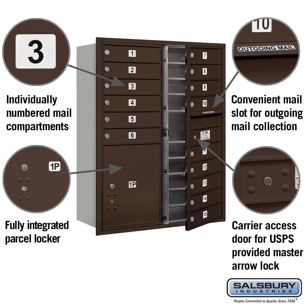 11 Door High Recessed Mounted 4C Horizontal Mailbox with Parcel Locker in Bronze