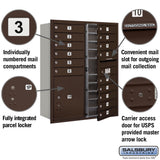 11 Door High Recessed Mounted 4C Horizontal Mailbox with Parcel Locker in Bronze