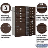 11 Door High Recessed Mounted 4C Horizontal Mailbox with Parcel Locker in Bronze