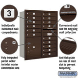 11 Door High Recessed Mounted Mailbox with Parcel Locker - Bronze - Rear Loading