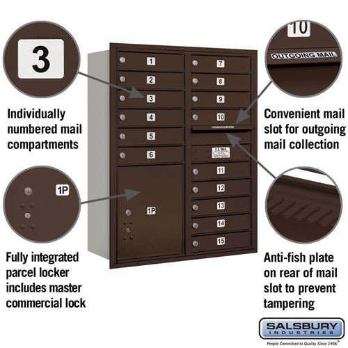 11 Door High Recessed Mounted 4C Horizontal Mailbox with Parcel Locker in Bronze