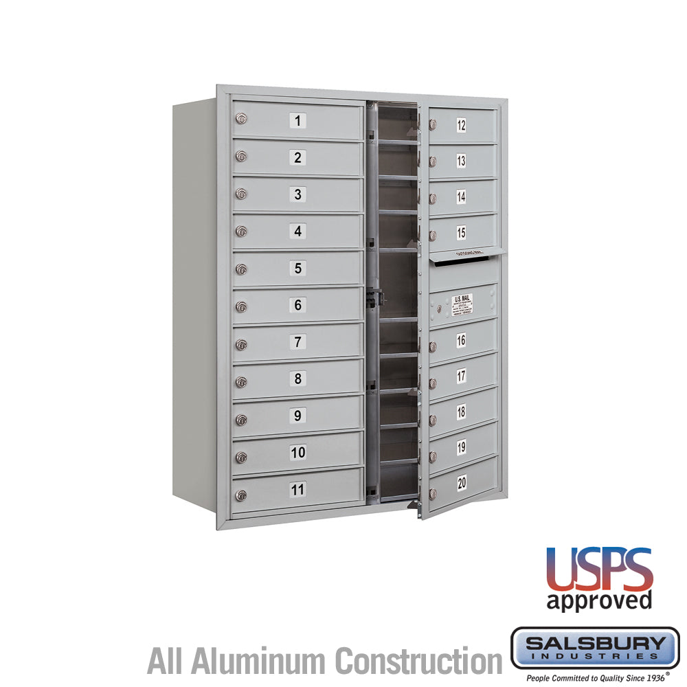 20-Door Recessed Mounted 4C Horizontal Mailbox with USPS Access - Aluminum