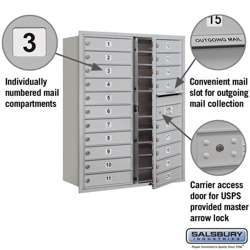 Salsbury Industries 41 in. H x 31-1/8 in. W Aluminum Front Loading 4C Horizontal Mailbox with 20 MB1 Doors