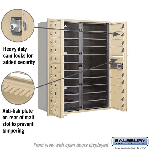 11 Door High Recessed Mounted 4C Horizontal Mailbox with 20 Doors in Sandstone - USPS Approved