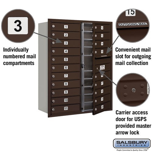 11 Door High Recessed Mounted 4C Horizontal Mailbox with 20 Doors in Bronze - USPS Approved