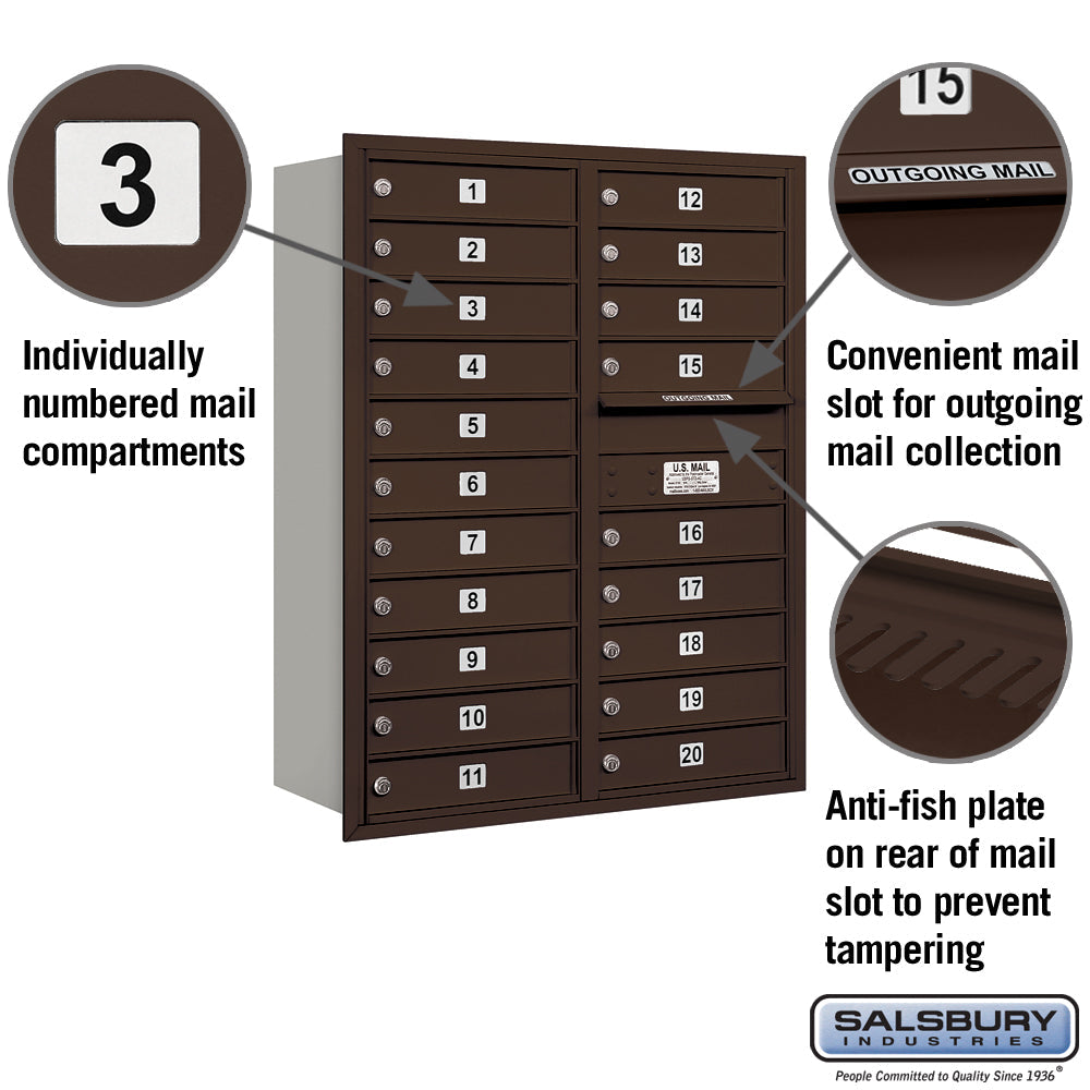 11-Door High Recessed Mounted 4C Horizontal Mailbox with Parcel Locker - Bronze, Rear Loading