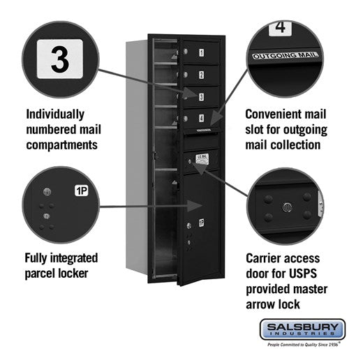 11-Door High Recessed Mounted 4C Horizontal Mailbox with Parcel Locker - Black