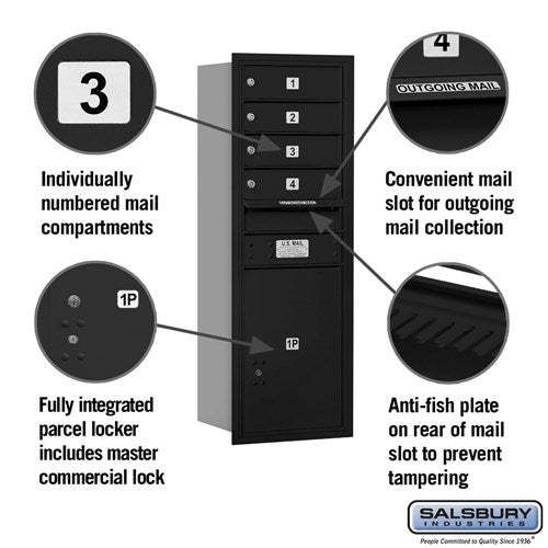 11-Door High Recessed Mounted 4C Horizontal Mailbox with Parcel Locker - Black - Rear Loading