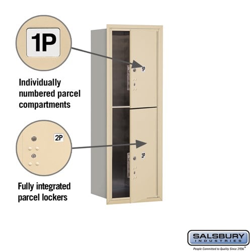 11 Door High Recessed Mounted 4C Horizontal Parcel Locker with 2 Parcel Lockers in Sandstone - Front Loading