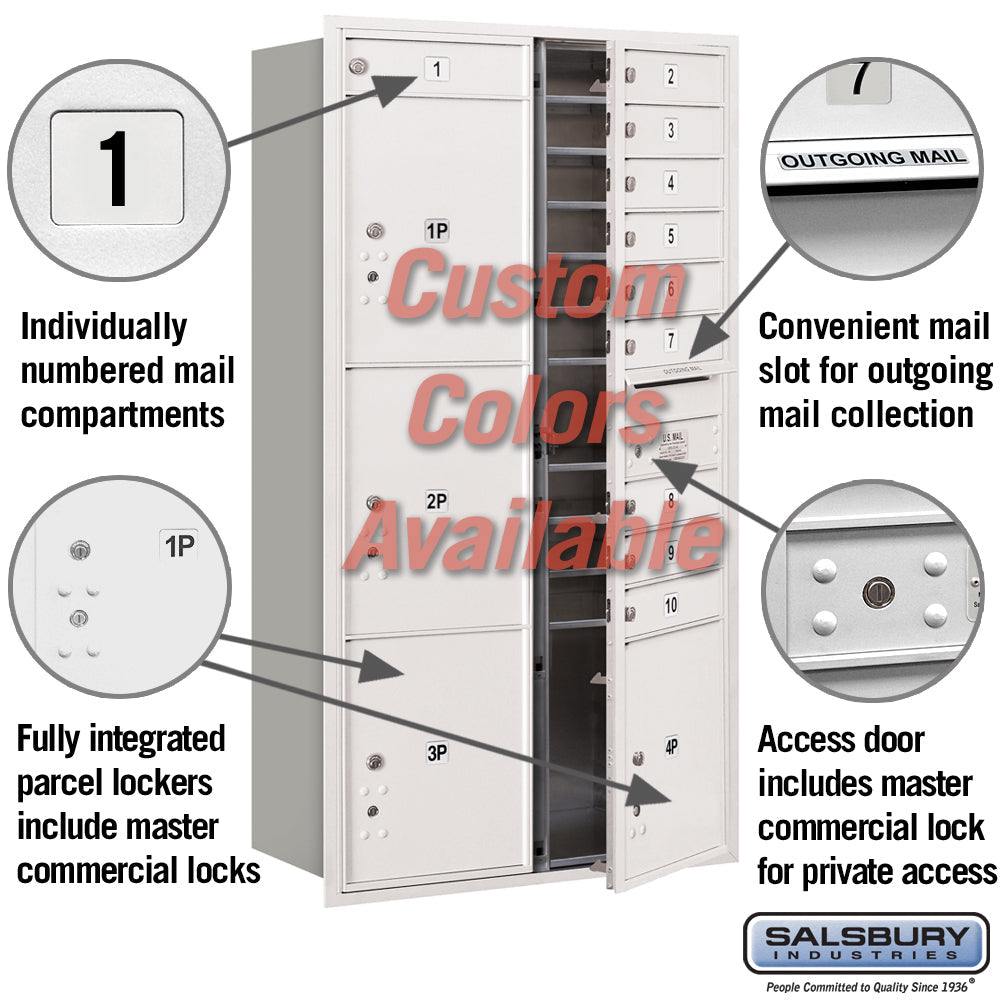 Salsbury Recessed Mounted 4C Horizontal Mailbox with Master Commercial Locks, Double Column, Custom Color, Front Loading