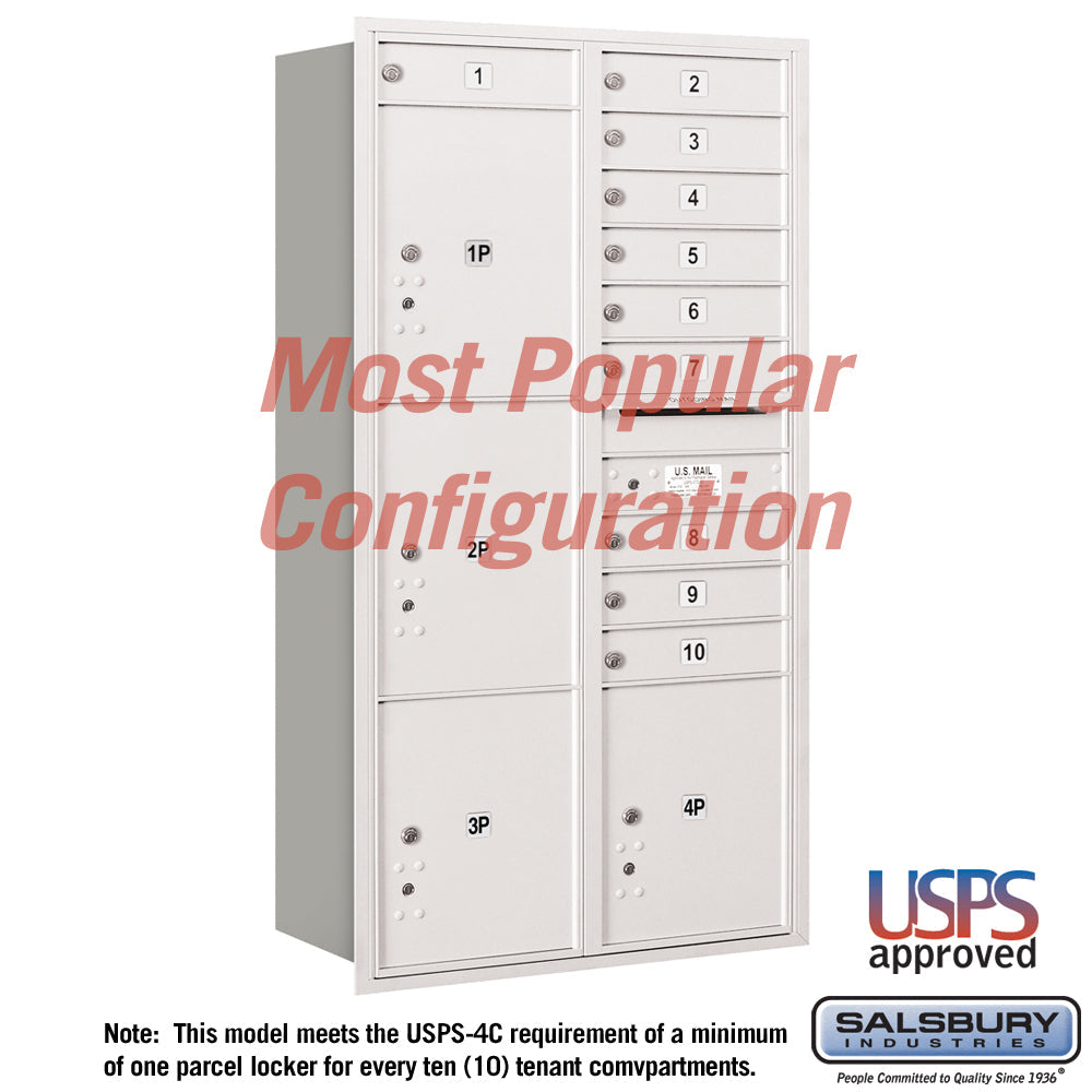 Recessed Mounted 4C Horizontal Mailbox with Parcel Lockers and USPS Access