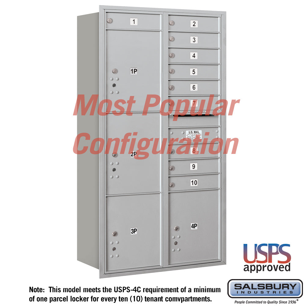 Recessed Mounted 4C Horizontal Mailbox - Maximum Height Unit - Double Column - Rear Loading - USPS Access