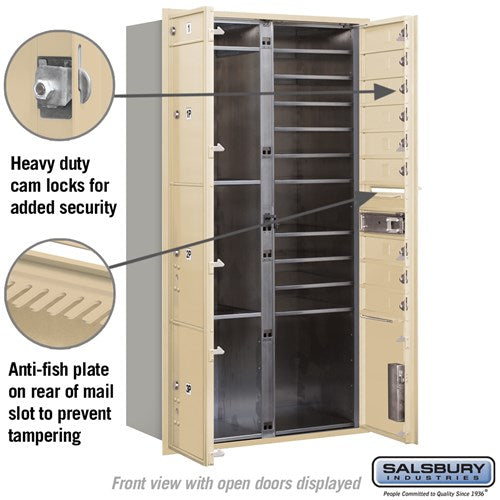 Maximum Height Recessed Mounted Mailbox with 10 Doors and 4 Parcel Lockers - Sandstone