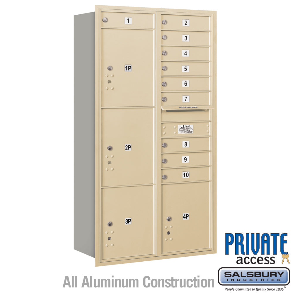 Maximum Height Recessed Mounted 4C Horizontal Mailbox with 10 Doors and 4 Parcel Lockers - Rear Loading