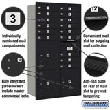 Maximum Height Recessed Mounted 4C Horizontal Mailbox with 15 Doors and 3 Parcel Lockers - Rear Loading