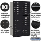 Maximum Height Recessed Mounted 4C Horizontal Mailbox with 15 Doors and 3 Parcel Lockers - Rear Loading