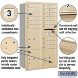 Maximum Height Recessed Mounted 4C Horizontal Mailbox with 15 Doors and 3 Parcel Lockers in Sandstone - Rear Loading