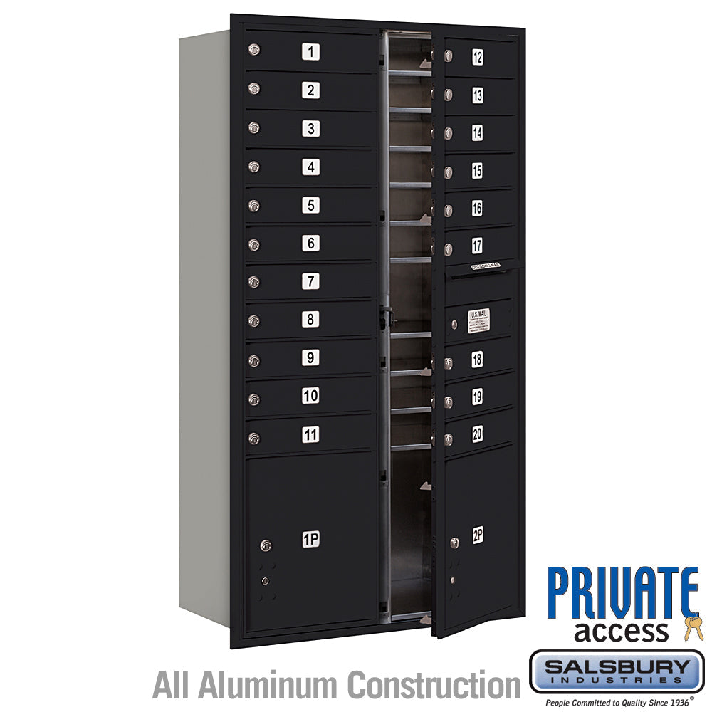 Maximum Height Recessed Mounted 4C Horizontal Mailbox with 20 Doors and 2 Parcel Lockers - Black - Rear Loading