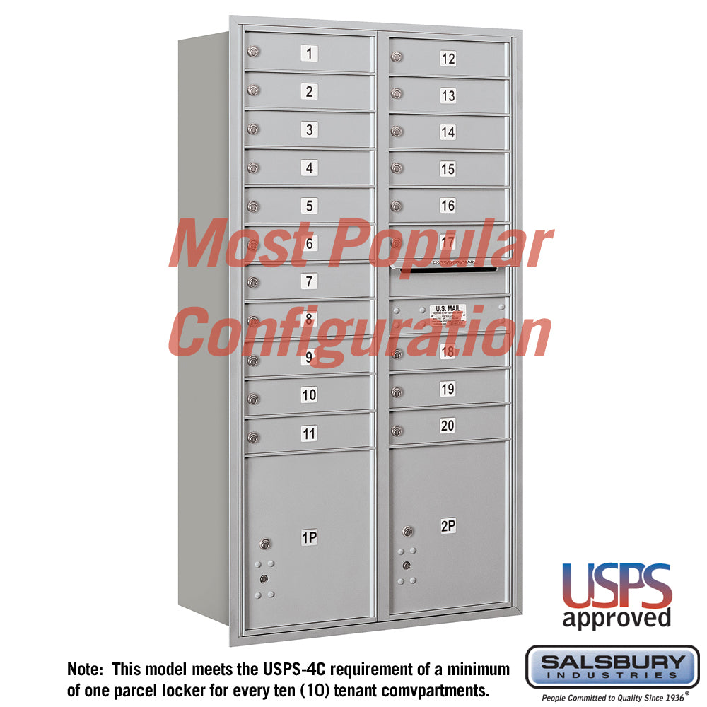 Recessed Mounted 4C Horizontal Mailbox - Maximum Height Unit with Double Column and Parcel Lockers