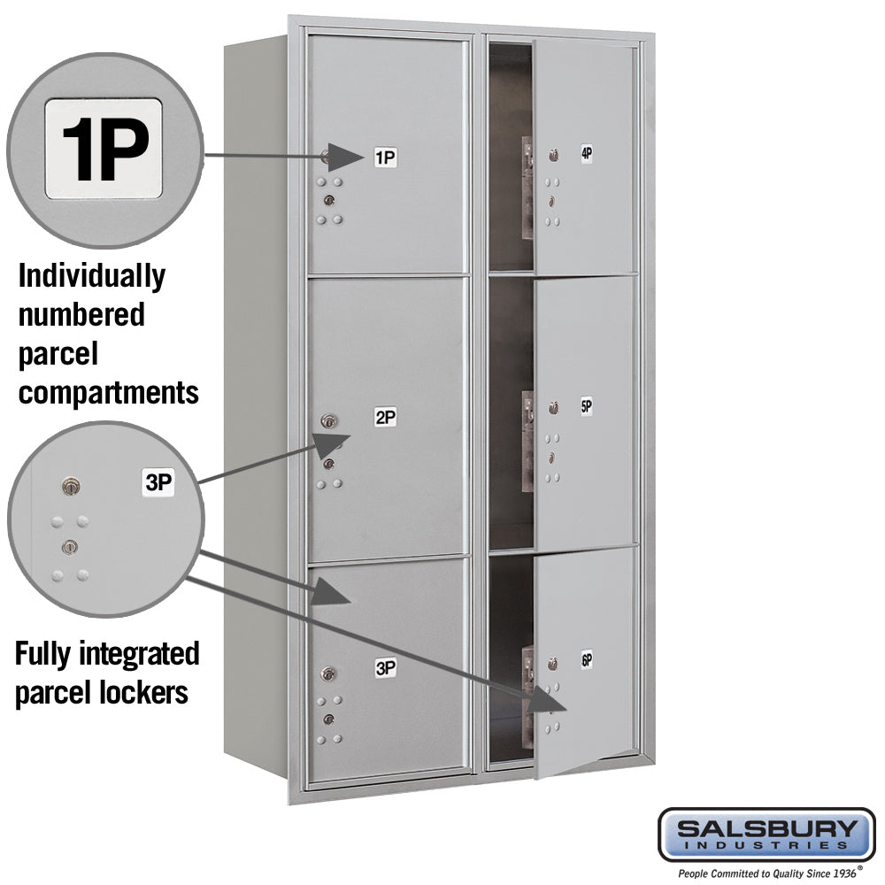 Maximum Height Recessed Mounted Parcel Locker with 6 Compartments - Rear Loading