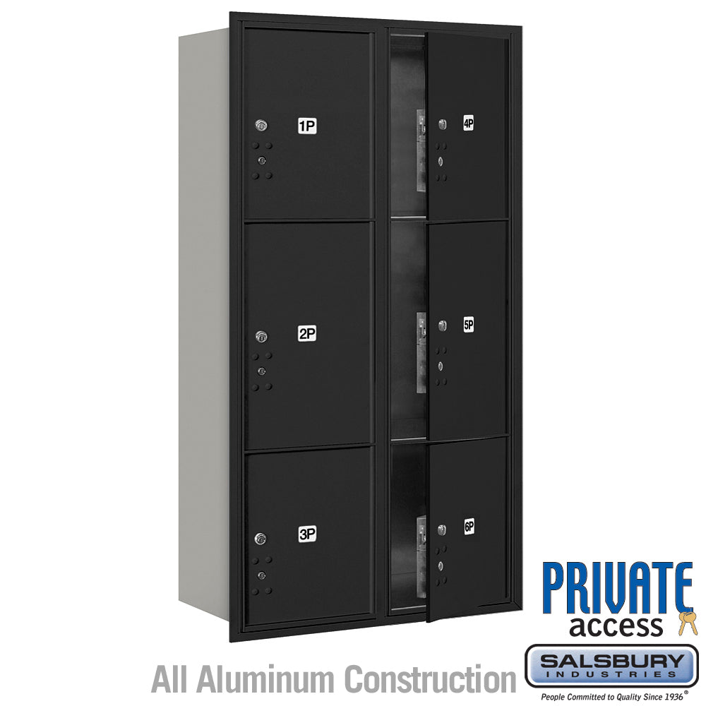 Maximum Height Recessed Mounted 4C Horizontal Parcel Locker with 6 Compartments - Black - Front Loading
