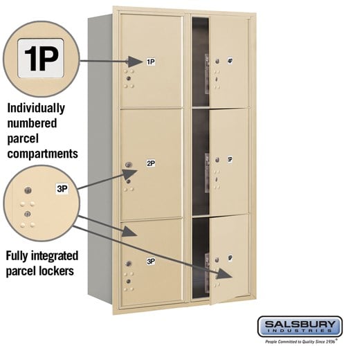 Maximum Height Recessed Mounted Parcel Locker with 6 Compartments in Sandstone