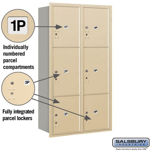 Maximum Height Recessed Mounted Parcel Locker with 6 Compartments - Sandstone - Rear Loading