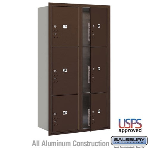 Maximum Height Recessed Mounted 4C Horizontal Parcel Locker with 6 Parcel Lockers in Bronze - Front Loading