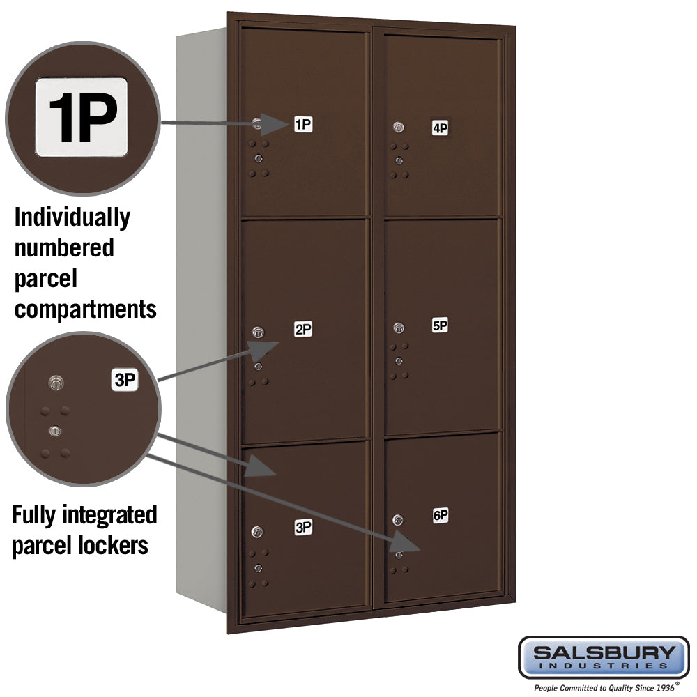 Maximum Height Recessed Mounted 4C Horizontal Parcel Locker with 6 Compartments - Bronze - Rear Loading